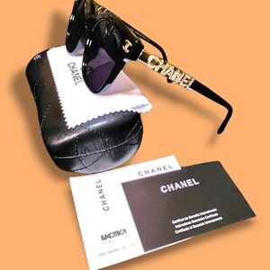 Chanel Black Sunglasses with Gold Accents